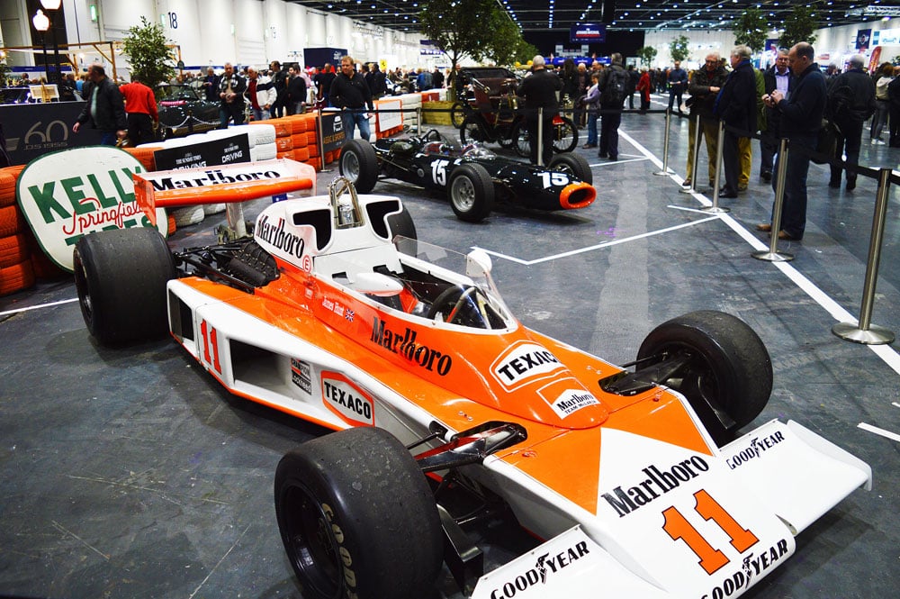 Classic F1 cars from McLaren and BRM at the 2015 London Classic Car Show