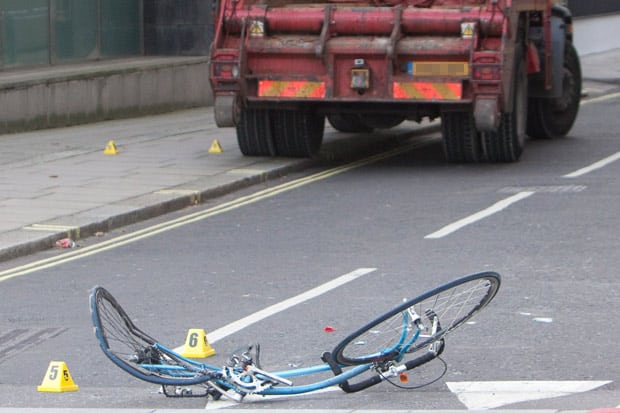 Broken bicycle after a fatal accident in London