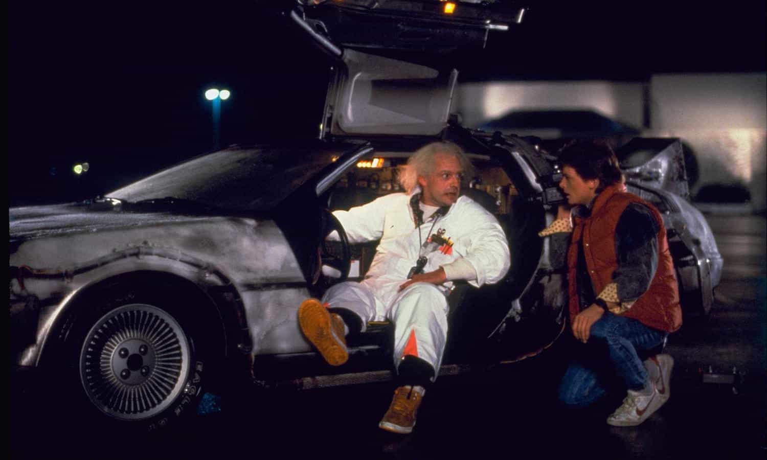Delorean DMC-12 starring in Back to the Future with Michael J. Fox and Christopher Lloyd