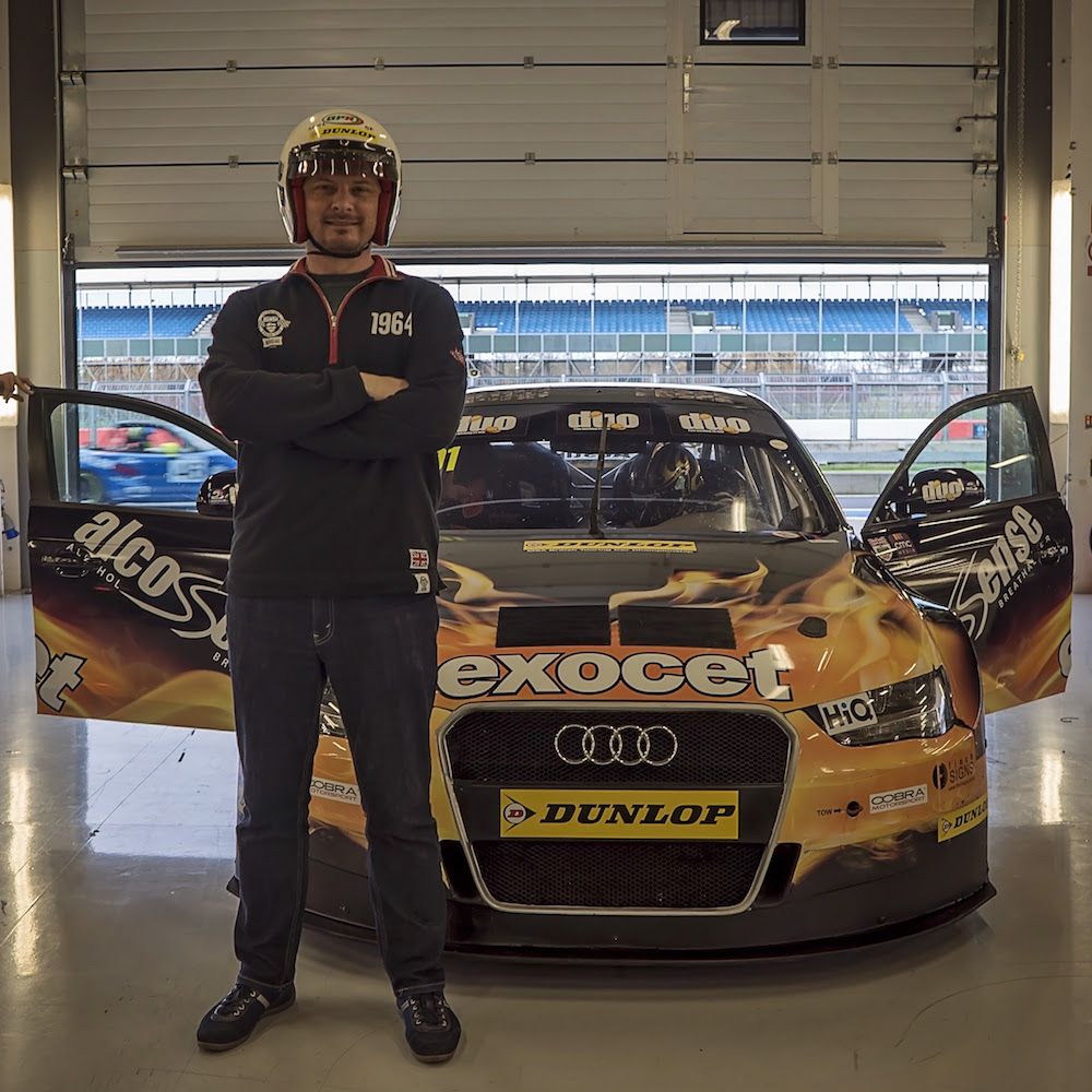 Stuart from The Car Expert, ready to hit the track in Rob Austin's BTCC Audi A4 at Silverstone