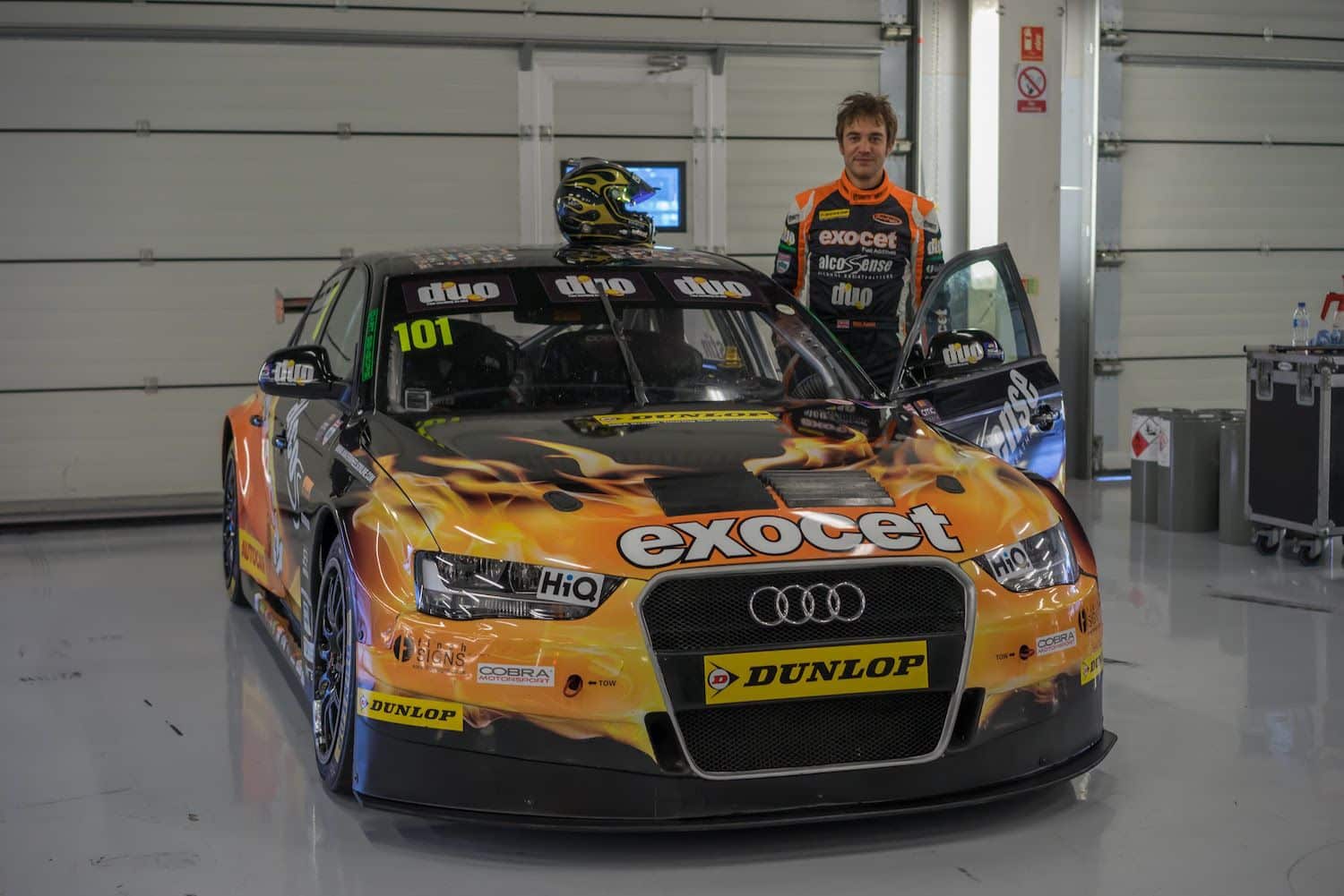 Rob Austin climbs aboard his Exocet Audi A4 BTCC car