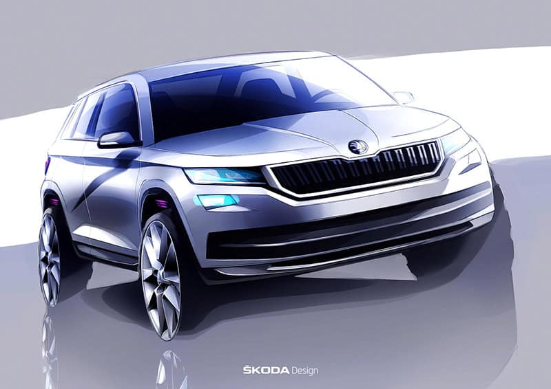 Sketches of new Skoda Kodiaq shown ahead of its debut in Paris