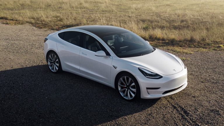 Tesla Model 3 - white overhead front view