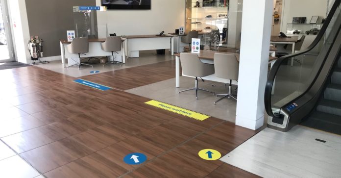 Car showroom with social distancing provisions